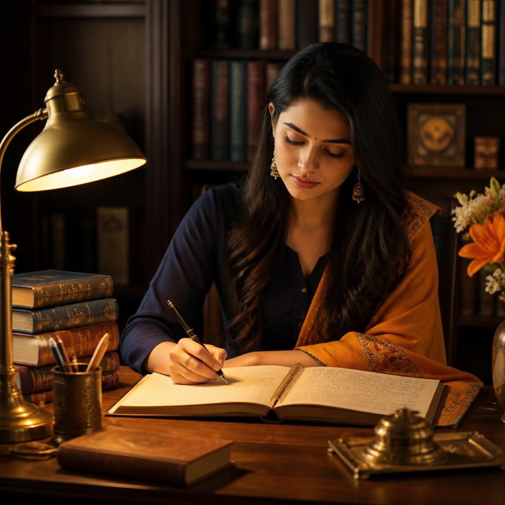 Woman writing from home and earning rupees with Vishv Book Publishers